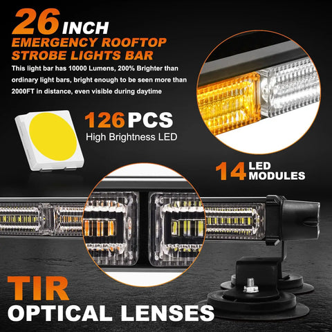 Close-up of 26 Inch 126 LED Rooftop Emergency Strobe Light Bar With Dual Side Flashing Safety Warning Traffic Advisor components.