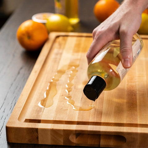 Applying Cutting Board Oil With Lemon And Orange Oils Food Grade Mineral Oil For Cutting Boards And All Wood Surfaces Keeps Your Boards Looking Fresh Restores And Protects Butcher Block Nourishing Conditioner 12 Oz
