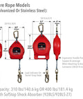 Falcon 30-Foot Self Retracting Galvanized Wire Lifeline With Swivel Carabiner And Snap Hook Red MP30G-Z7/30FT detail view