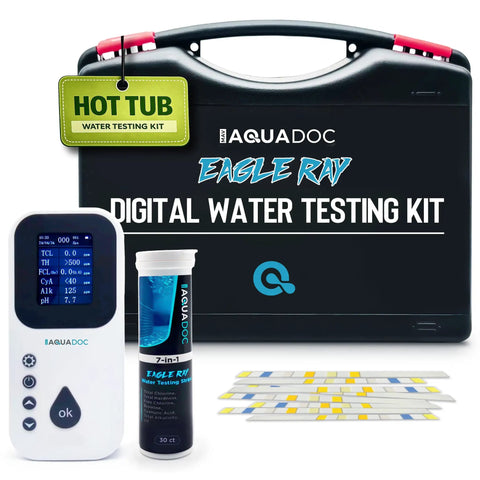 Digital Spa Water Test Kit With Digital Water Tester And 30 Hot Tub Test Strips For Chlorine, Bromine, Total Hardness