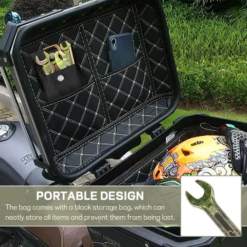8 Piece Motorcycle Repair Tool Kit With Pliers, Double Head Spark Plug Socket in storage bag on motorcycle seat