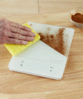 Cleaning Digital Waterproof Kitchen And Food Scale IPX7 with LED, showing 11 lb max capacity and tempered glass surface, white
