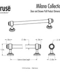 Milano Door And Drawer Pull 8 Inch Center-To-Center In Oil Rubbed Bronze dimensions illustration