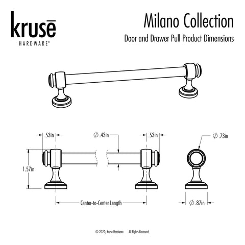 Milano Door And Drawer Pull 8 Inch Center-To-Center In Oil Rubbed Bronze dimensions illustration