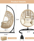 Outdoor Hanging Egg Chair With Stand And Rain Cover, All Weather PE Wicker Swing Chair With Waterproof Cushions, 400 Lb Capacity