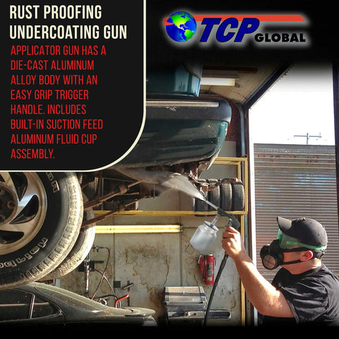 Heavy Duty Pneumatic Undercoating Spray Gun With Suction Feed Cup For Auto Rust Proofing And Truck Bed Liner, aluminum body for easy use.