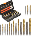 18 Piece Screw Extractor Set With Left Hand Drill Bits For Removing Broken Bolts And Stripped Screws Pro Grade Heavy Duty HSS Steel Cobalt Kit