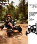 Powerful 2000W Electric Go Kart for Adults and Kids with 30 MPH speed, 6 inch tires, shown on a dirt trail, front view