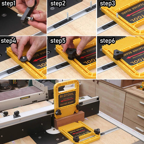 Step-by-step guide to installing Featherboards For Table Saws And Band Saws With Feather Loc Safety System on router table.