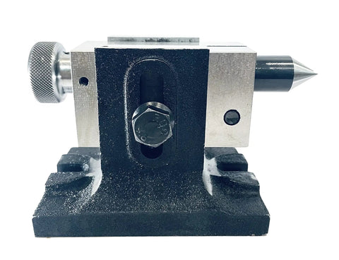 Front view of Beefy Adjustable Single Bolt Lathe Tailstock For 3In And 4In Regular And Tilting Rotary Tables, with cast iron body.