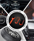 Three Piece Car Detailing Brush Kit with microfiber interior brush and tire cleaning brush on a car dashboard
