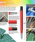 Scratch Brush Pen Set With Replacement Tips For Rust Corrosion Jewelry Circuit Boards And Auto Body Work All In One Go To 8 Piece Kit Featuring Brass Steel Nylon And Fiberglass Bristles And Flexible Length End Cap shown with uses