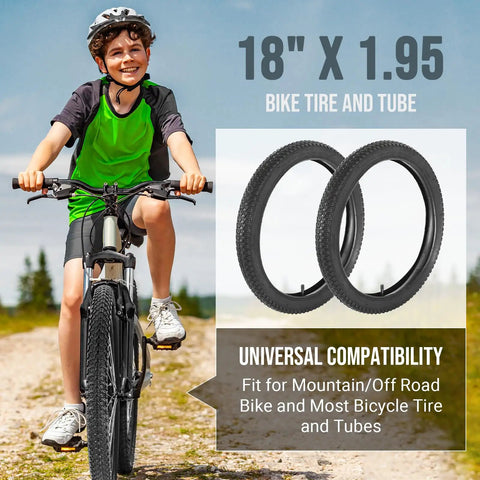 18 Inch Bike Tire And Tube Replacement Set With Two 18x1.95 Tires And Two Inner Tubes For Mountain And Off Road Biking