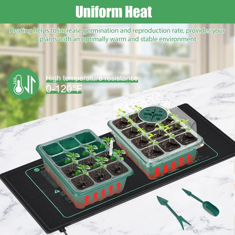Six Pack Seed Starter Trays With A 10 By 20.75 Inch Seedling Heat Mat And Humidity Dome Kit for easy indoor seed starting