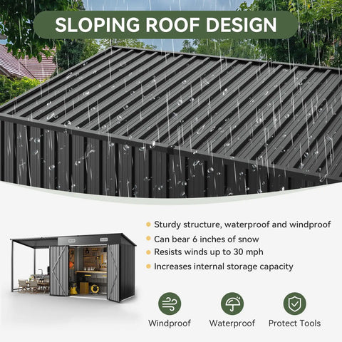 Sloping roof design of Two In One Outdoor Storage Shed And Gazebo Combo With Heavy Duty Metal Frame, rainproof feature highlighted