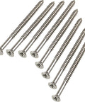 Extra Long 3 Inch Wood Screws For Door Hinges Satin Silver Nickel Finish 24 Pack Heavy Duty Security Screws For Sagging Doors And Replacements For Tough Installations Residential And Commercial Use displayed in a row on a white background.