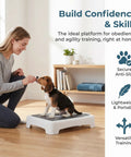 Person training a puppy on a Portable Dog Training Platform With Non Slip Surface And Absorbent Pad For Small Breeds 17x13x3.4 Inches.