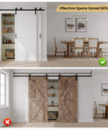 30 By 84 Inch Bypass Barn Door With Five Foot Track Hardware Kit Included H Shape Solid Core MDF Door With Waterproof PVC Surface Space Saving Sliding Door White Durable And Easy To Install No Cracking Modern Home Upgrade installed in dining room