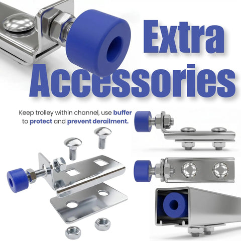 Channel Trolley Track Bracket Set For One And Five Eighths Inch Strut Channel Trolley Systems, heavy-duty chrome accessories