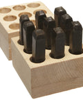 Heavy Duty Stamp Figure Set In Steel With Nine Pieces Five Sixteenths Inch Character Size on wooden holder