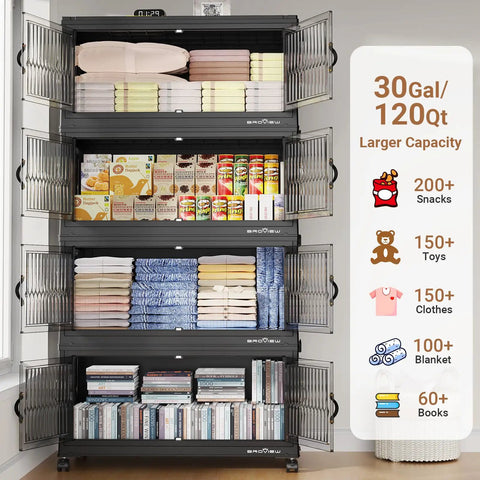 Tough Stackable Storage Bins With Five Collapsible Plastic Organizer Boxes Kicking Clutter To The Curb Four Way Roll Cover Access Foldable Drawer Cabinet For Home Office Black