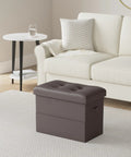 Brown Leather Storage Ottoman Foot Rest Stool 17x13x13 Inches With Foldable Design in living room