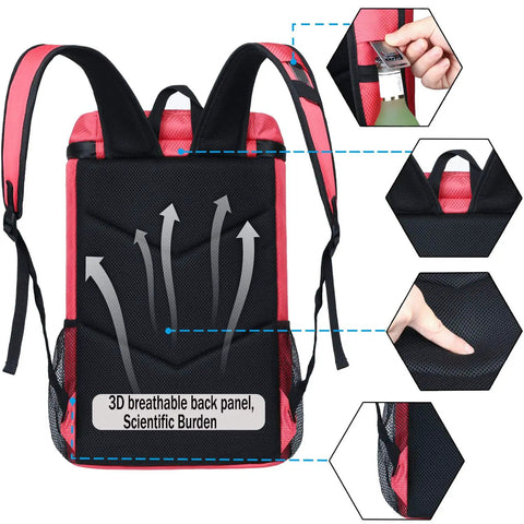 Soft Cooler Backpack Insulated Leak Proof Cooler Bag Keeps Drinks Cold For Hours, back panel close-up with features, Watermelon Red