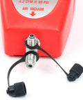 Close-up of fittings on the Straight Up Slick Pneumatic Vacuum Pump For Auto Air Conditioning Service Heavy Duty Design.
