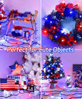 Red White And Blue Outdoor String Lights 2 Pack With Timer 100 LED Total About 33 Ft Waterproof Battery Operated For 4th Of July Memorial Day And Patriotic Decor With 8 Modes