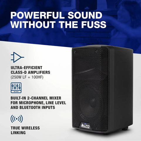 350W 8 Inch Powered PA Speaker With Bluetooth And 2 Channel Mixer For Mobile DJs And Musicians in rugged enclosure