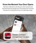 Man using smartphone app for Chain Drive 500 Garage Door Opener With WiFi And Smart App Control No Fuss Setup With Aladdin Connect