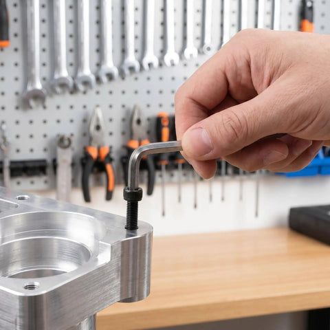 Hand using Allen wrench on 1600 Piece Carbon Steel Socket Head Cap Screw Set Black Oxide Metric Hex Allen Bolts With Flat Washers
