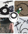 Flexible Airbrush Hose Extension With Gotta Love Flexibility And Plug And Play Quick Connect For Smooth Spray Painting Flow Plus Universal 1/8 Connector For Zero Hang Ups, showing various configurations and connections.