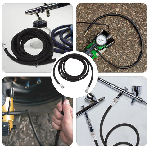 Flexible Airbrush Hose Extension With Gotta Love Flexibility And Plug And Play Quick Connect For Smooth Spray Painting Flow Plus Universal 1/8 Connector For Zero Hang Ups, showing various configurations and connections.