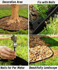 Flexible 33 Foot Garden Edging Border With 50 Spikes 4 Inch Lawn Border shown around tree, secured with nails, outlining stones.