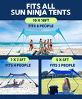 Replacement Beach Tent Poles For 10x10ft Beach Tent, 6.6ft Length, shown with Sun Ninja tents on various beaches