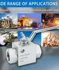 TIEMIN hydraulic ball valve 3/8 NPT, 7250 PSI, silver metal, angled front view