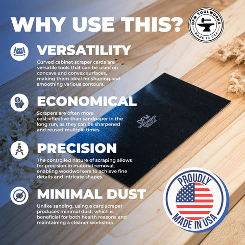 Top Shelf High Carbon Steel Rectangle Card Scraper Set on wood background highlighting precision and versatility in woodworking.