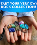 Hands holding colorful gems from Gigantic Gemstone Dig Kit For Kids Fun Excavate 50 Real Gems From A Giant Dig Brick.