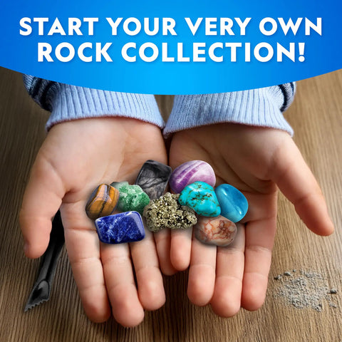 Hands holding colorful gems from Gigantic Gemstone Dig Kit For Kids Fun Excavate 50 Real Gems From A Giant Dig Brick.