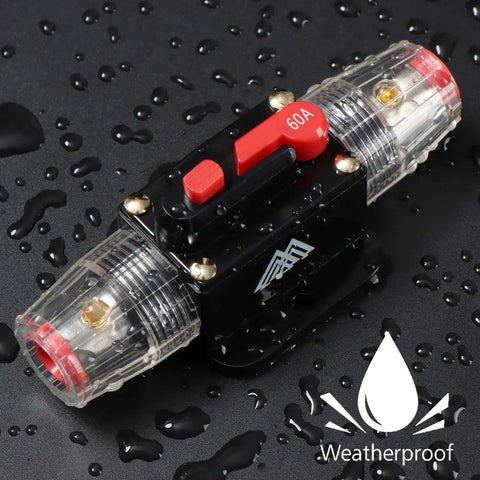 Beefy 60 Amp Circuit Breaker Switch With Waterproof Inline Fuse Holder for 12V to 48V DC Car Audio Systems, red reset button