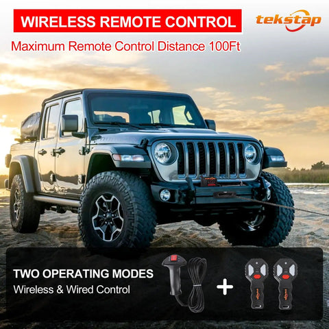 Jeep equipped with Beast 20,000 Lbs Heavy Duty Electric Winch 12V DC IP68 Waterproof for off-road recovery.