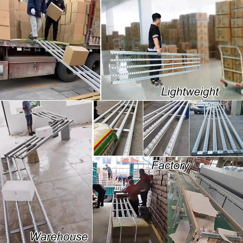 Heavy Duty Portable Roller Conveyor With Stainless Steel Frame And Plastic Rollers for warehousing in use, transporting boxes.