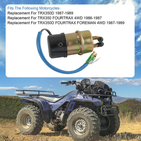 Fuel Pump Replacement For Honda TRX350 FourTrax Foreman 4x4 1986 Through 1989, 12V metal pump with original connectors shown.