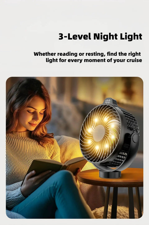 Two Pack Magnetic Cruise Fans With LED Display And 12000mAh Battery Pack Battery Operated Magnetic Mount Timer And Lighting Perfect Cabin Fan For Cruises Sleeping Camping Travel Essentials 2026 showcasing night light feature