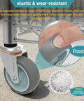 Super Smooth Rolling 3 Inch Caster Wheels Set Of Four Heavy Duty Rubber Casters With Threaded Stem 660 Pound Capacity close-up of elastic wheel on shelving.
