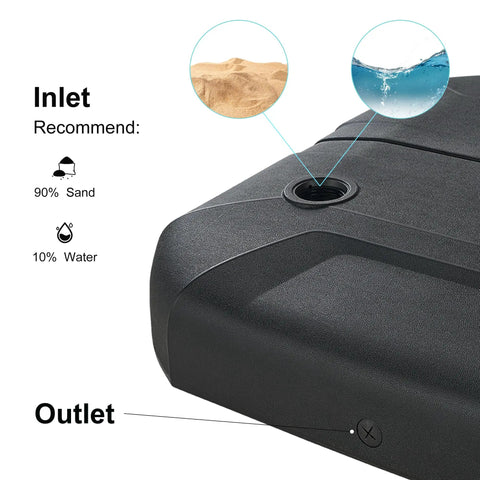 Close-up of Beefy Heavy Duty Patio Umbrella Base With Cross Base Included, Water And Sand Filled To 330 Lbs, showing inlet details.
