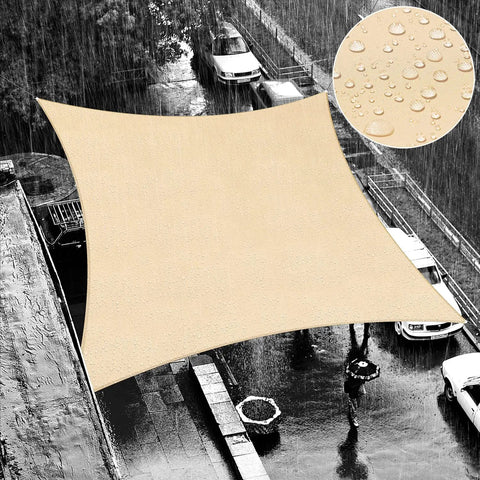 Beige 9.5 Foot By 9.5 Foot Square Shade Sail Canopy Waterproof Outdoor Sun Shade For Backyard Patio Garden Carport With 95 Percent UV Blockage