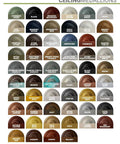 Color options chart for ceiling medallions including various shades like pewter, bronze, and walnut, arranged in rows.