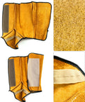 Leather Welding Hood Caps With Neck Drapes And Fireproof Shoe Covers, premium split cow leather texture and stitching detail.